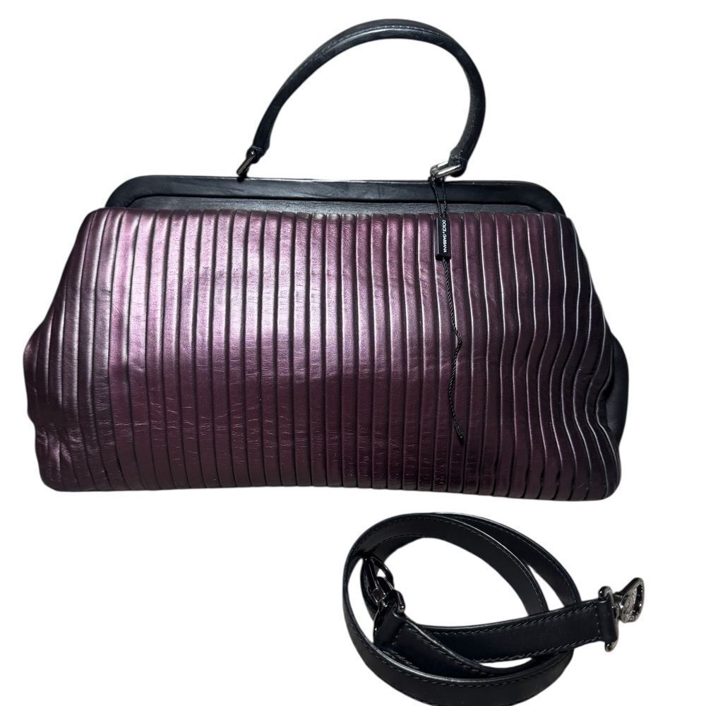 DOLCE & GABBANA Metallic Purple Pleated & Black Leather Doctor Bag Ltd Edition